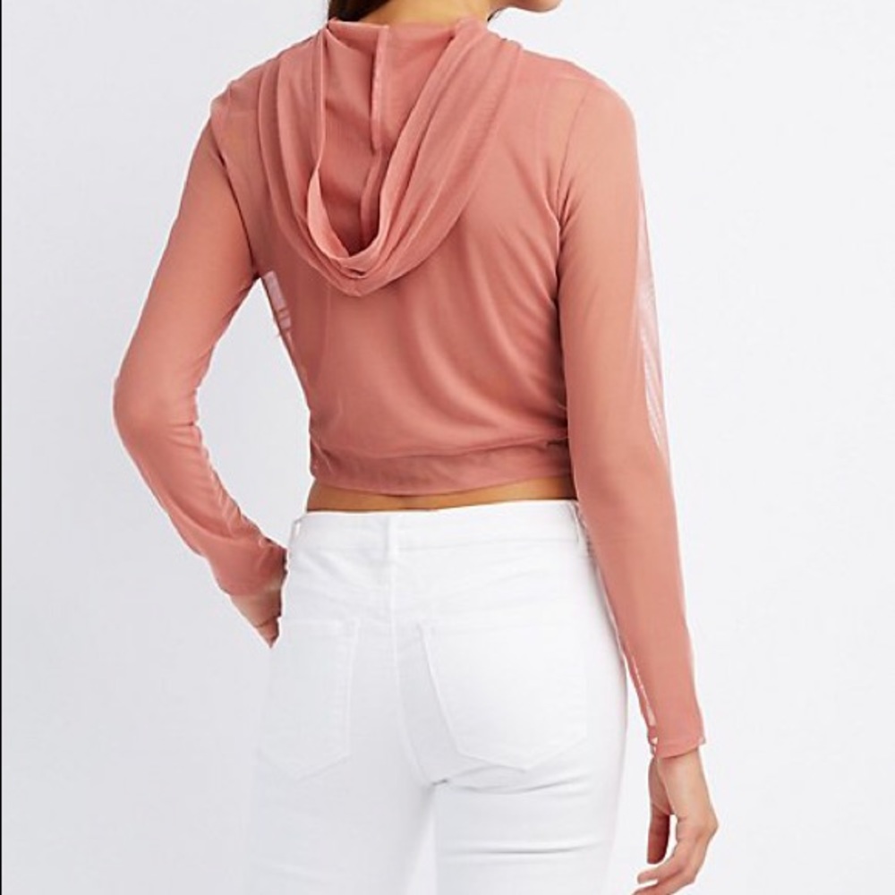 Hooded Mauve Crop Mesh Shirt